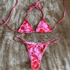 Shein Pink Red Flower Bikini Set